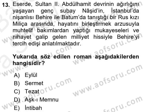 2. Meşrutiyet Dönemi Türk Edebiyatı Dersi 2015 - 2016 Yılı (Vize) Ara Sınav Soruları 13. Soru