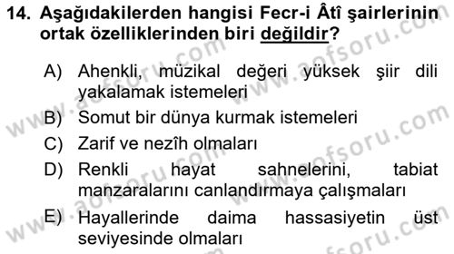 2. Meşrutiyet Dönemi Türk Edebiyatı Dersi 2015 - 2016 Yılı (Vize) Ara Sınav Soruları 14. Soru