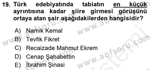 2. Meşrutiyet Dönemi Türk Edebiyatı Dersi 2015 - 2016 Yılı (Vize) Ara Sınav Soruları 19. Soru