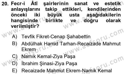 2. Meşrutiyet Dönemi Türk Edebiyatı Dersi 2015 - 2016 Yılı (Vize) Ara Sınavı 20. Soru