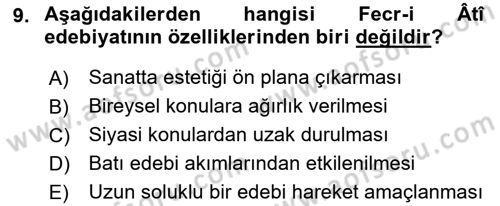 2. Meşrutiyet Dönemi Türk Edebiyatı Dersi 2015 - 2016 Yılı (Vize) Ara Sınav Soruları 9. Soru