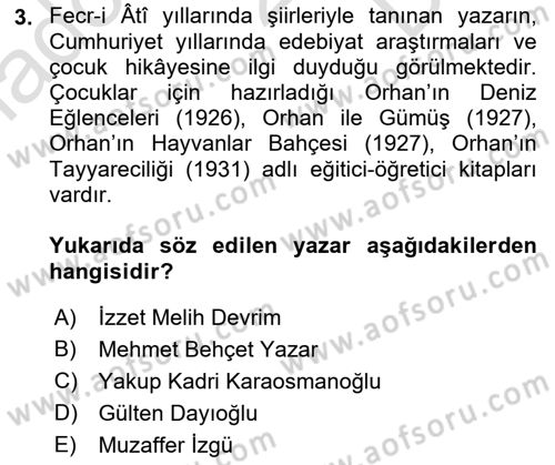 2. Meşrutiyet Dönemi Türk Edebiyatı Dersi 2015 - 2016 Yılı (Final) Dönem Sonu Sınavı 3. Soru