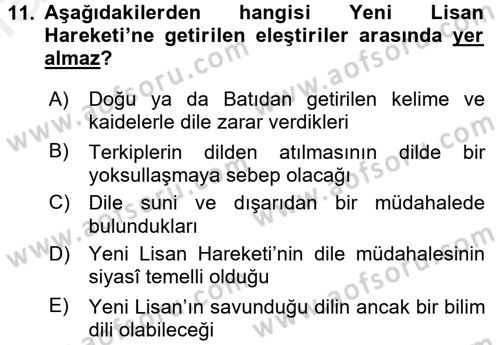 2. Meşrutiyet Dönemi Türk Edebiyatı Dersi 2015 - 2016 Yılı Tek Ders Sınav Soruları 11. Soru