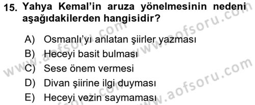 2. Meşrutiyet Dönemi Türk Edebiyatı Dersi 2015 - 2016 Yılı Tek Ders Sınav Soruları 15. Soru