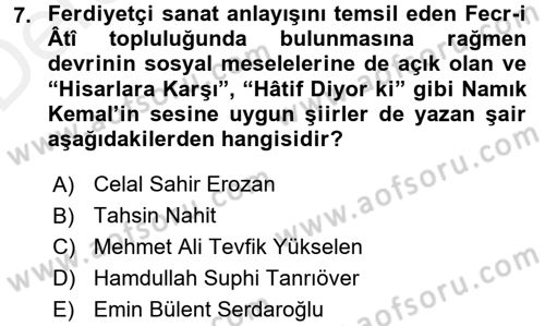 2. Meşrutiyet Dönemi Türk Edebiyatı Dersi 2015 - 2016 Yılı Tek Ders Sınav Soruları 7. Soru