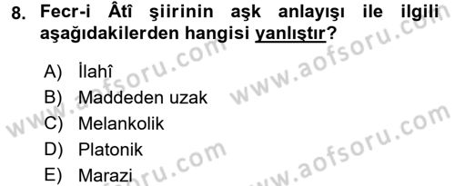 2. Meşrutiyet Dönemi Türk Edebiyatı Dersi 2015 - 2016 Yılı Tek Ders Sınavı 8. Soru