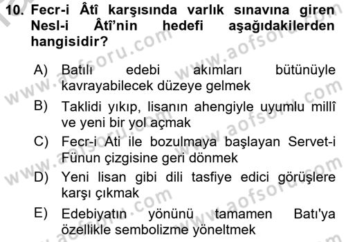 2. Meşrutiyet Dönemi Türk Edebiyatı Dersi 2016 - 2017 Yılı (Vize) Ara Sınavı 10. Soru