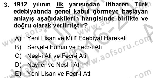2. Meşrutiyet Dönemi Türk Edebiyatı Dersi 2016 - 2017 Yılı (Vize) Ara Sınav Soruları 3. Soru