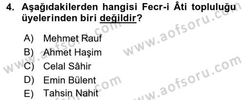 2. Meşrutiyet Dönemi Türk Edebiyatı Dersi 2016 - 2017 Yılı (Vize) Ara Sınav Soruları 4. Soru