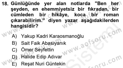 2. Meşrutiyet Dönemi Türk Edebiyatı Dersi 2017 - 2018 Yılı 3 Ders Sınavı 18. Soru