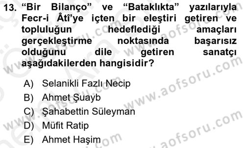 2. Meşrutiyet Dönemi Türk Edebiyatı Dersi 2017 - 2018 Yılı (Vize) Ara Sınav Soruları 13. Soru