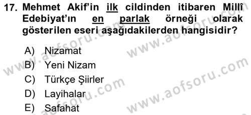 2. Meşrutiyet Dönemi Türk Edebiyatı Dersi 2017 - 2018 Yılı (Vize) Ara Sınav Soruları 17. Soru