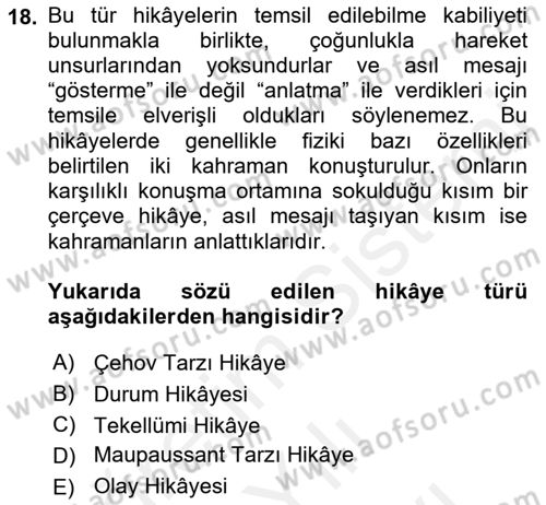 2. Meşrutiyet Dönemi Türk Edebiyatı Dersi 2017 - 2018 Yılı (Vize) Ara Sınav Soruları 18. Soru