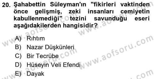 2. Meşrutiyet Dönemi Türk Edebiyatı Dersi 2017 - 2018 Yılı (Vize) Ara Sınav Soruları 20. Soru