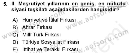 2. Meşrutiyet Dönemi Türk Edebiyatı Dersi 2017 - 2018 Yılı (Vize) Ara Sınavı 5. Soru