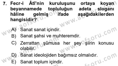 2. Meşrutiyet Dönemi Türk Edebiyatı Dersi 2017 - 2018 Yılı (Vize) Ara Sınav Soruları 7. Soru