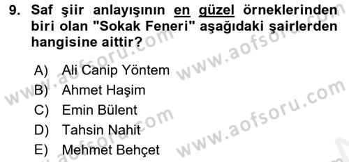 2. Meşrutiyet Dönemi Türk Edebiyatı Dersi 2017 - 2018 Yılı (Vize) Ara Sınav Soruları 9. Soru