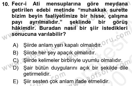 2. Meşrutiyet Dönemi Türk Edebiyatı Dersi 2018 - 2019 Yılı (Vize) Ara Sınav Soruları 10. Soru