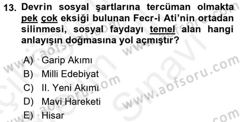 2. Meşrutiyet Dönemi Türk Edebiyatı Dersi 2018 - 2019 Yılı (Vize) Ara Sınav Soruları 13. Soru