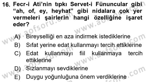 2. Meşrutiyet Dönemi Türk Edebiyatı Dersi 2018 - 2019 Yılı (Vize) Ara Sınav Soruları 16. Soru