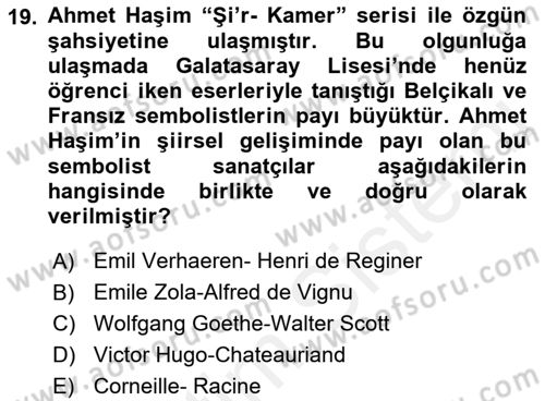 2. Meşrutiyet Dönemi Türk Edebiyatı Dersi 2018 - 2019 Yılı (Vize) Ara Sınav Soruları 19. Soru