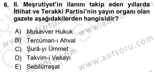 2. Meşrutiyet Dönemi Türk Edebiyatı Dersi 2018 - 2019 Yılı (Vize) Ara Sınav Soruları 6. Soru