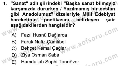 2. Meşrutiyet Dönemi Türk Edebiyatı Dersi 2018 - 2019 Yılı (Final) Dönem Sonu Sınav Soruları 1. Soru