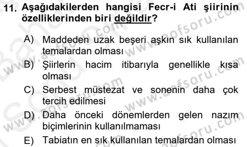 2. Meşrutiyet Dönemi Türk Edebiyatı Dersi 2018 - 2019 Yılı (Final) Dönem Sonu Sınav Soruları 11. Soru