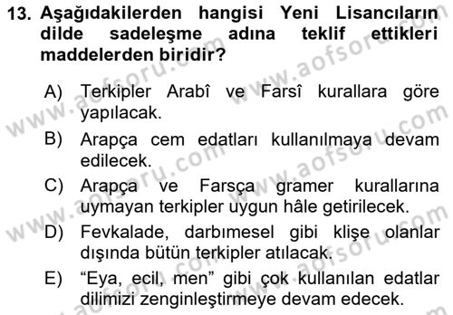 2. Meşrutiyet Dönemi Türk Edebiyatı Dersi 2018 - 2019 Yılı (Final) Dönem Sonu Sınav Soruları 13. Soru