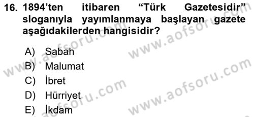 2. Meşrutiyet Dönemi Türk Edebiyatı Dersi 2018 - 2019 Yılı (Final) Dönem Sonu Sınav Soruları 16. Soru