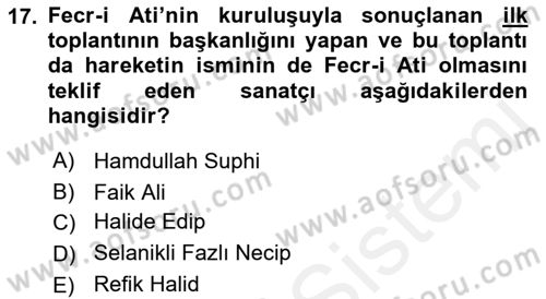 2. Meşrutiyet Dönemi Türk Edebiyatı Dersi 2018 - 2019 Yılı (Final) Dönem Sonu Sınav Soruları 17. Soru