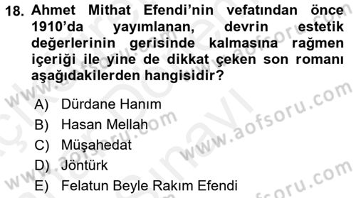 2. Meşrutiyet Dönemi Türk Edebiyatı Dersi 2018 - 2019 Yılı (Final) Dönem Sonu Sınav Soruları 18. Soru