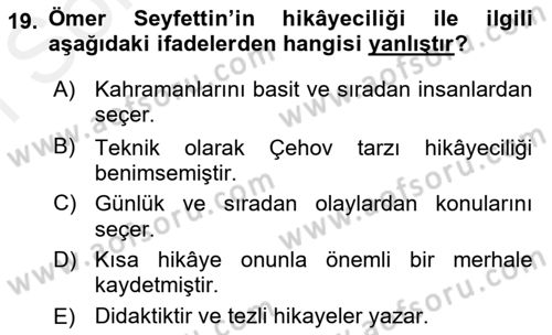 2. Meşrutiyet Dönemi Türk Edebiyatı Dersi 2018 - 2019 Yılı (Final) Dönem Sonu Sınav Soruları 19. Soru