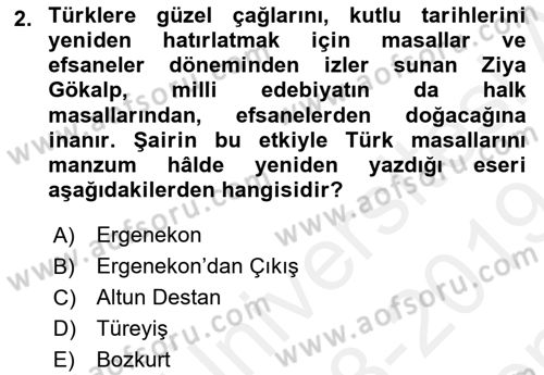 2. Meşrutiyet Dönemi Türk Edebiyatı Dersi 2018 - 2019 Yılı (Final) Dönem Sonu Sınav Soruları 2. Soru
