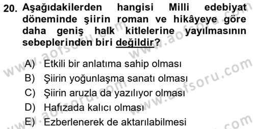 2. Meşrutiyet Dönemi Türk Edebiyatı Dersi 2018 - 2019 Yılı (Final) Dönem Sonu Sınav Soruları 20. Soru