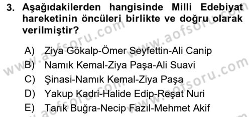 2. Meşrutiyet Dönemi Türk Edebiyatı Dersi 2018 - 2019 Yılı (Final) Dönem Sonu Sınav Soruları 3. Soru