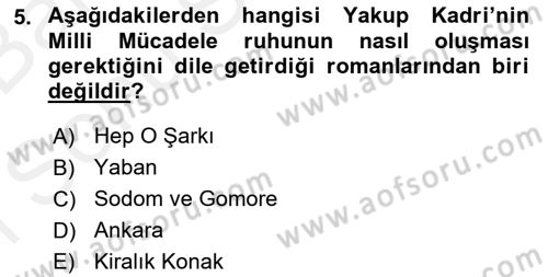 2. Meşrutiyet Dönemi Türk Edebiyatı Dersi 2018 - 2019 Yılı (Final) Dönem Sonu Sınav Soruları 5. Soru