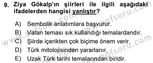 2. Meşrutiyet Dönemi Türk Edebiyatı Dersi 2018 - 2019 Yılı (Final) Dönem Sonu Sınav Soruları 9. Soru