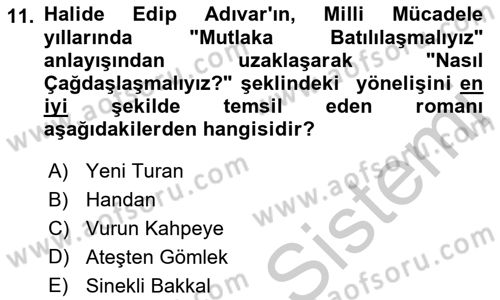 2. Meşrutiyet Dönemi Türk Edebiyatı Dersi 2018 - 2019 Yılı Yaz Okulu Sınav Soruları 11. Soru