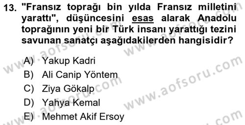 2. Meşrutiyet Dönemi Türk Edebiyatı Dersi 2018 - 2019 Yılı Yaz Okulu Sınav Soruları 13. Soru