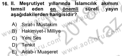 2. Meşrutiyet Dönemi Türk Edebiyatı Dersi 2018 - 2019 Yılı Yaz Okulu Sınav Soruları 16. Soru
