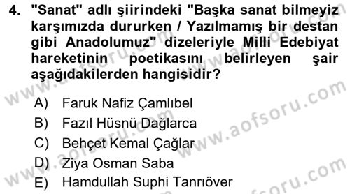 2. Meşrutiyet Dönemi Türk Edebiyatı Dersi 2018 - 2019 Yılı Yaz Okulu Sınav Soruları 4. Soru