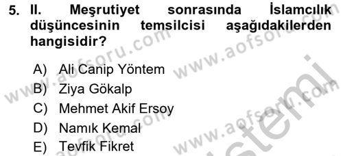 2. Meşrutiyet Dönemi Türk Edebiyatı Dersi 2018 - 2019 Yılı Yaz Okulu Sınav Soruları 5. Soru