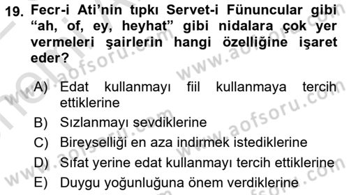 2. Meşrutiyet Dönemi Türk Edebiyatı Dersi 2021 - 2022 Yılı (Vize) Ara Sınav Soruları 19. Soru