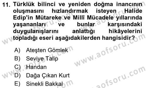 2. Meşrutiyet Dönemi Türk Edebiyatı Dersi 2021 - 2022 Yılı Yaz Okulu Sınavı 11. Soru