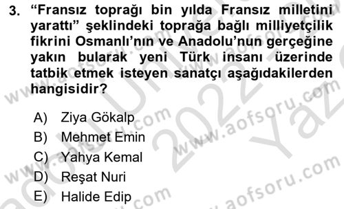 2. Meşrutiyet Dönemi Türk Edebiyatı Dersi 2022 - 2023 Yılı Yaz Okulu Sınavı 3. Soru