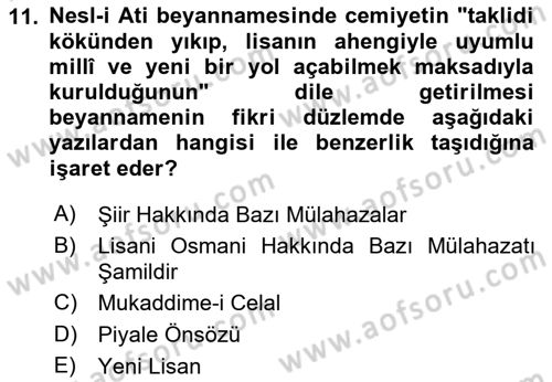 2. Meşrutiyet Dönemi Türk Edebiyatı Dersi 2023 - 2024 Yılı (Vize) Ara Sınavı 11. Soru