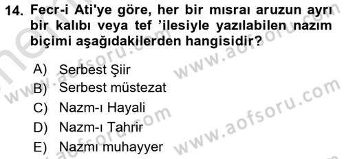 2. Meşrutiyet Dönemi Türk Edebiyatı Dersi 2023 - 2024 Yılı (Vize) Ara Sınavı 14. Soru