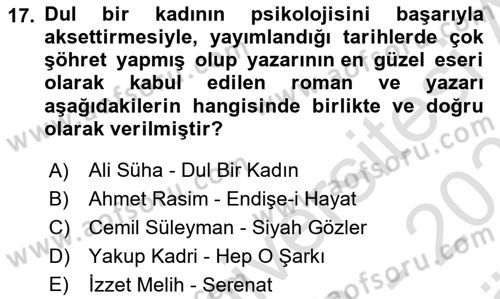 2. Meşrutiyet Dönemi Türk Edebiyatı Dersi 2023 - 2024 Yılı (Vize) Ara Sınavı 17. Soru