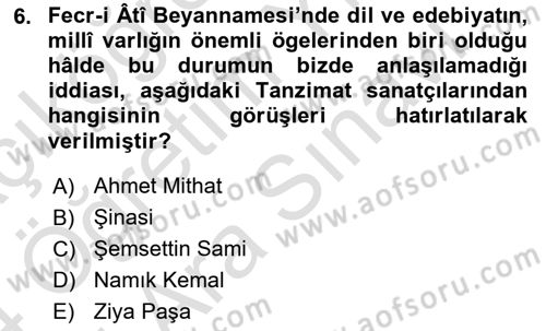 2. Meşrutiyet Dönemi Türk Edebiyatı Dersi 2023 - 2024 Yılı (Vize) Ara Sınavı 6. Soru